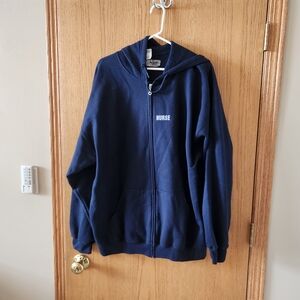 Gildan Blue Zip Up Sweatshirt with Hood NURSE